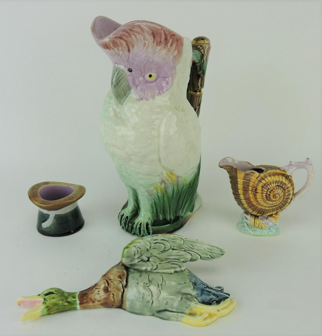 Majolica lot of 4 items; top hat match (1 of 1)