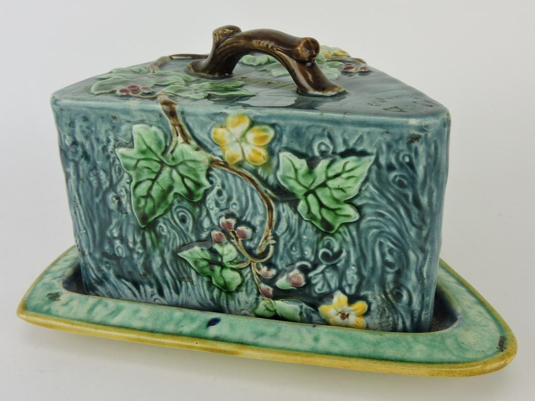 Majolica wedge cheese keeper, 10"l, (1 of 1)