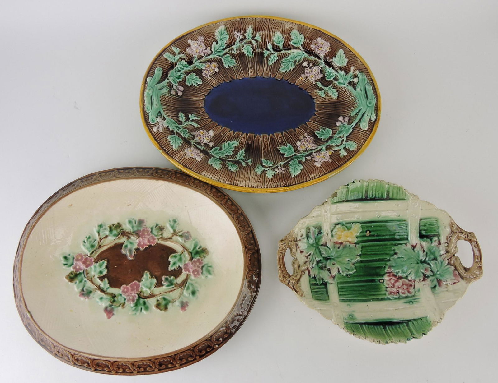 Majolica lot of 3 platters, various (1 of 1)