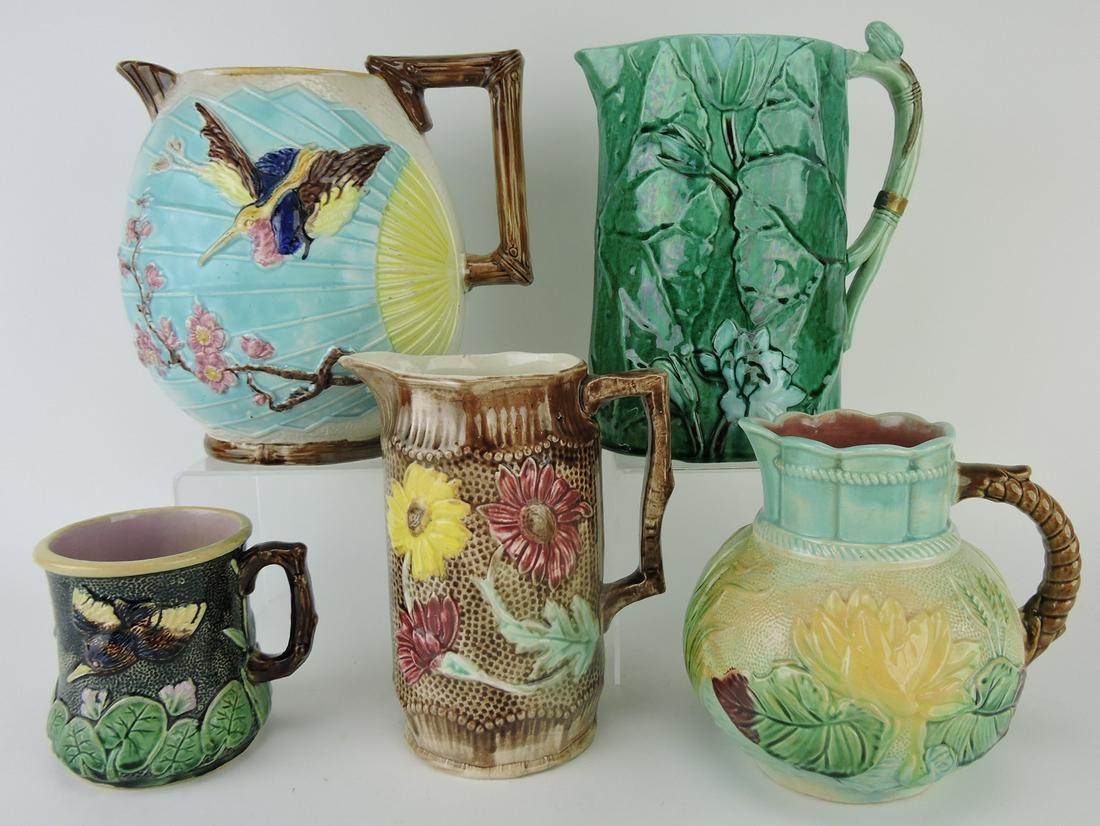 Majolica lot of 4 pitchers and mug, (1 of 1)
