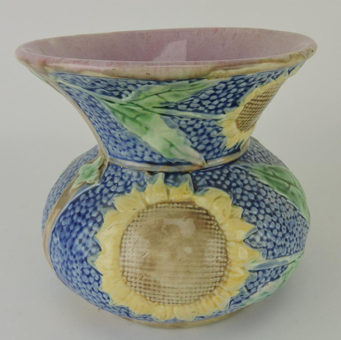 Etruscan majolica cobalt sunflower: spittoon, 6 1/4"
