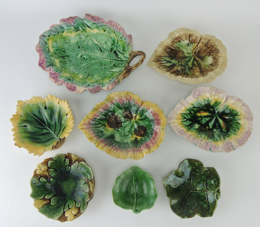 Etruscan majolica lot of 8 leaf trays,: various condition