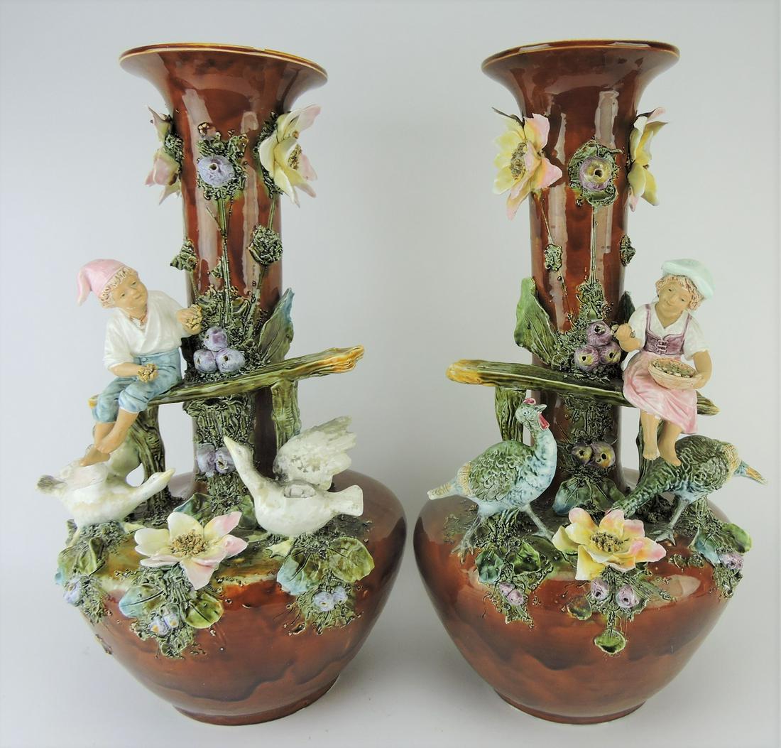 Majolica pair of large vases, one with (1 of 1)
