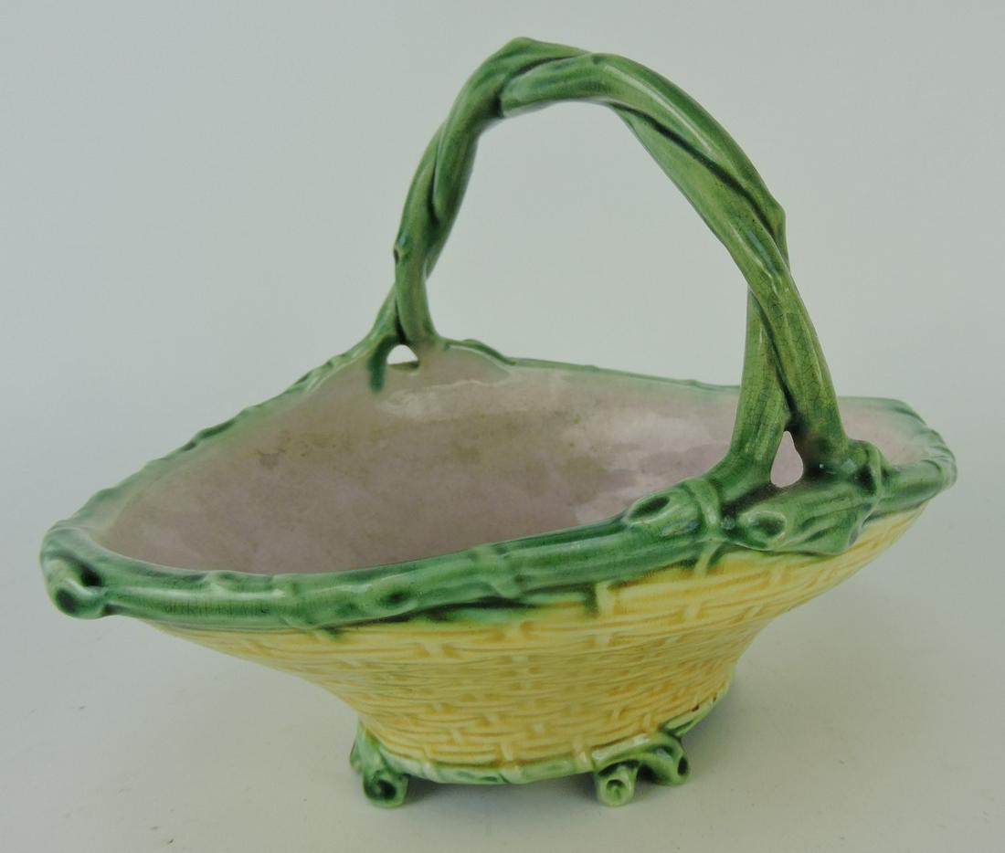 Etruscan rare majolica basket, 8"w,: minor hairline
