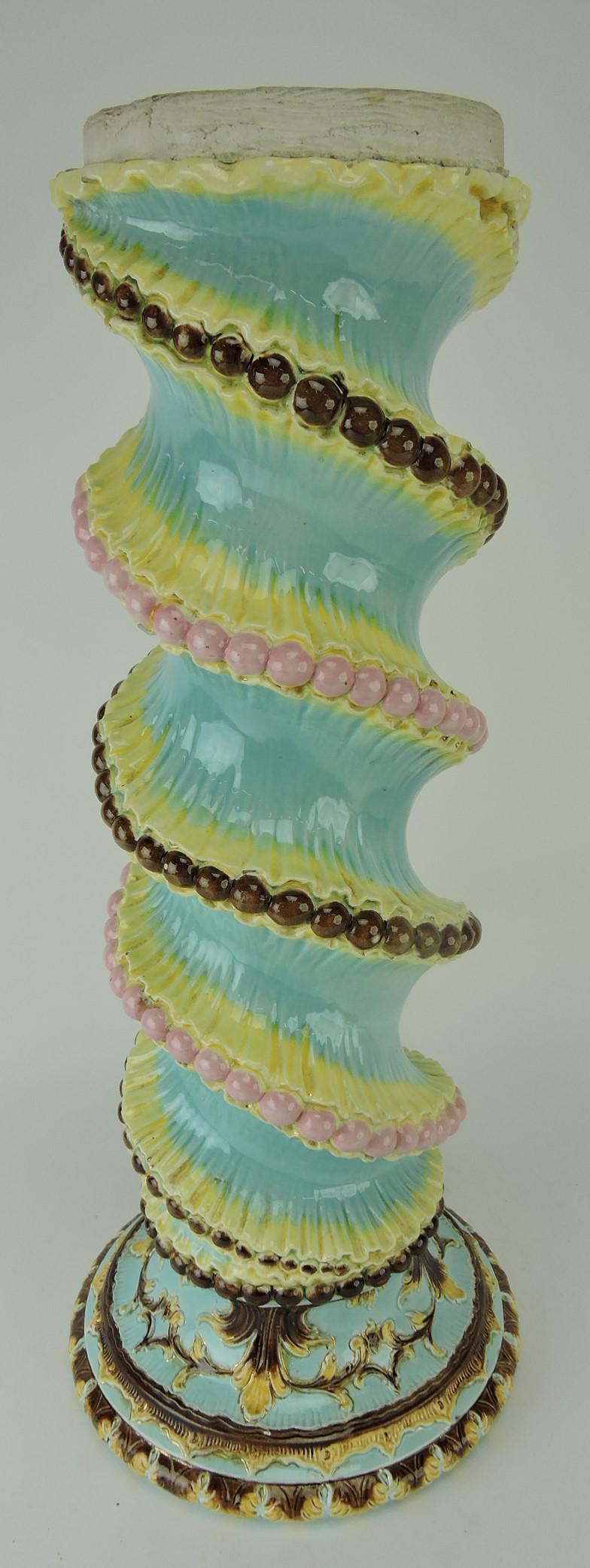 Majolica pedestal base, no top,: 22"