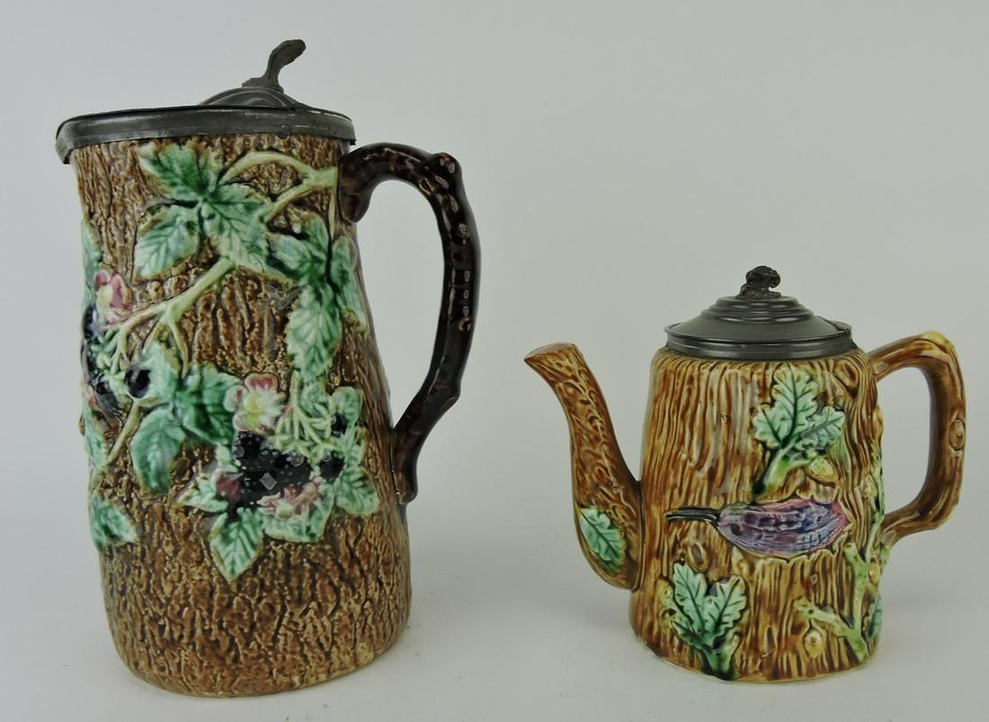 Majolica pewter top blackberry pitcher, (1 of 1)