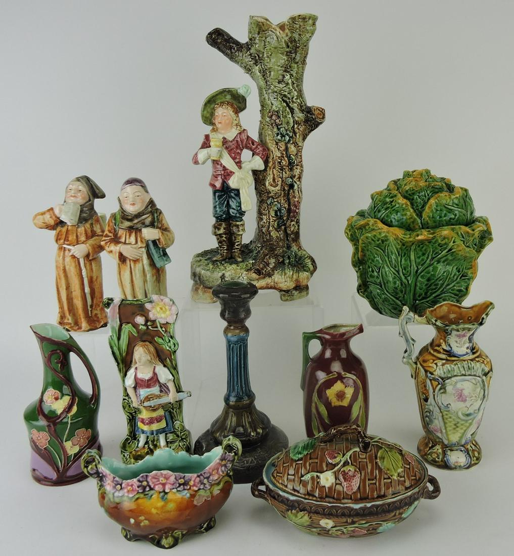 Majolica lot of 11 assorted pieces, (1 of 1)