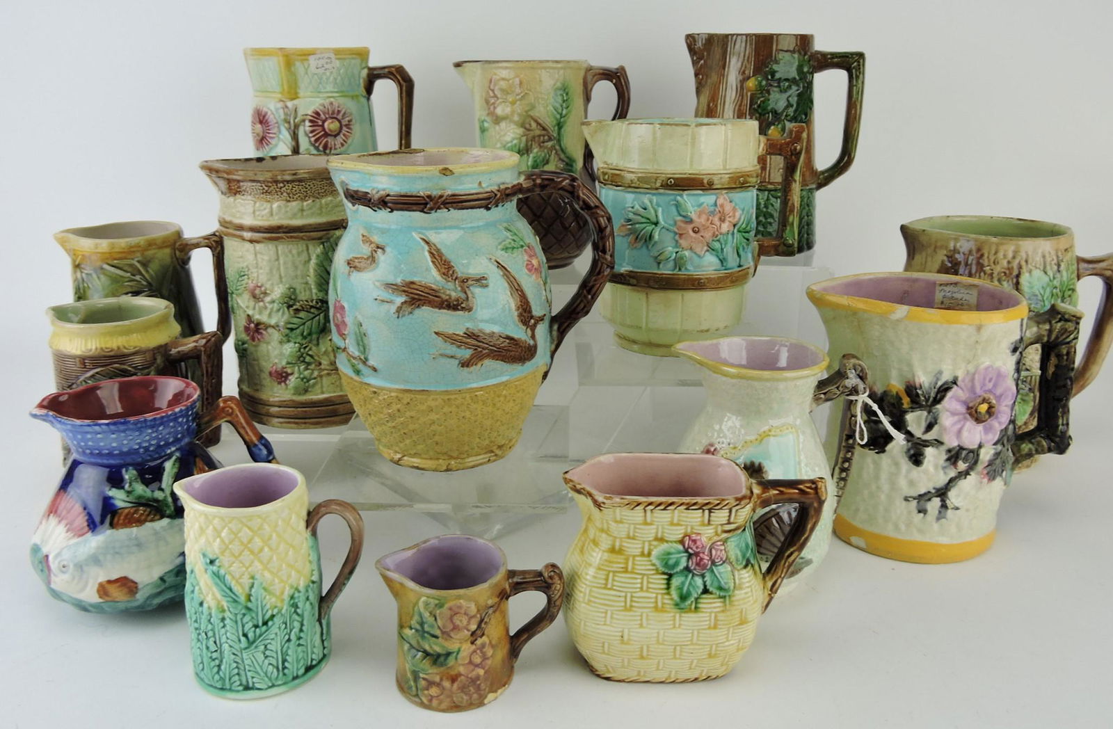 Majolica lot of 15 pitchers, 2 1/4" to (1 of 1)