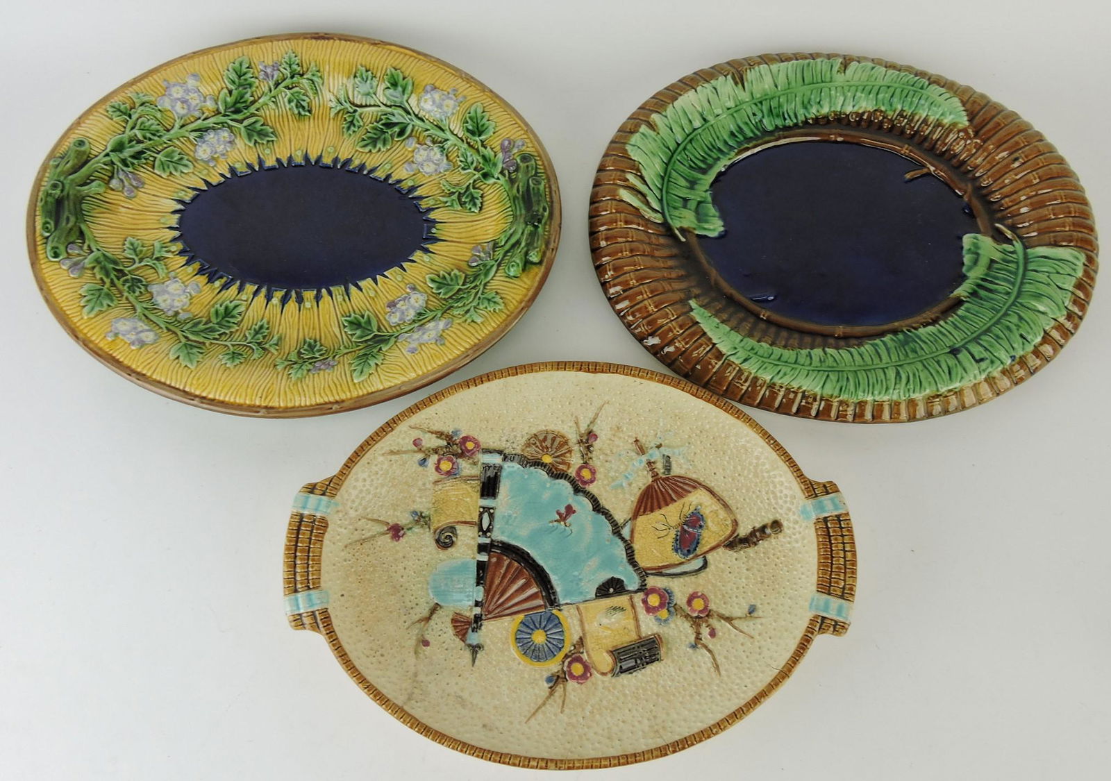 Majolica lot of 3 platters, various (1 of 1)