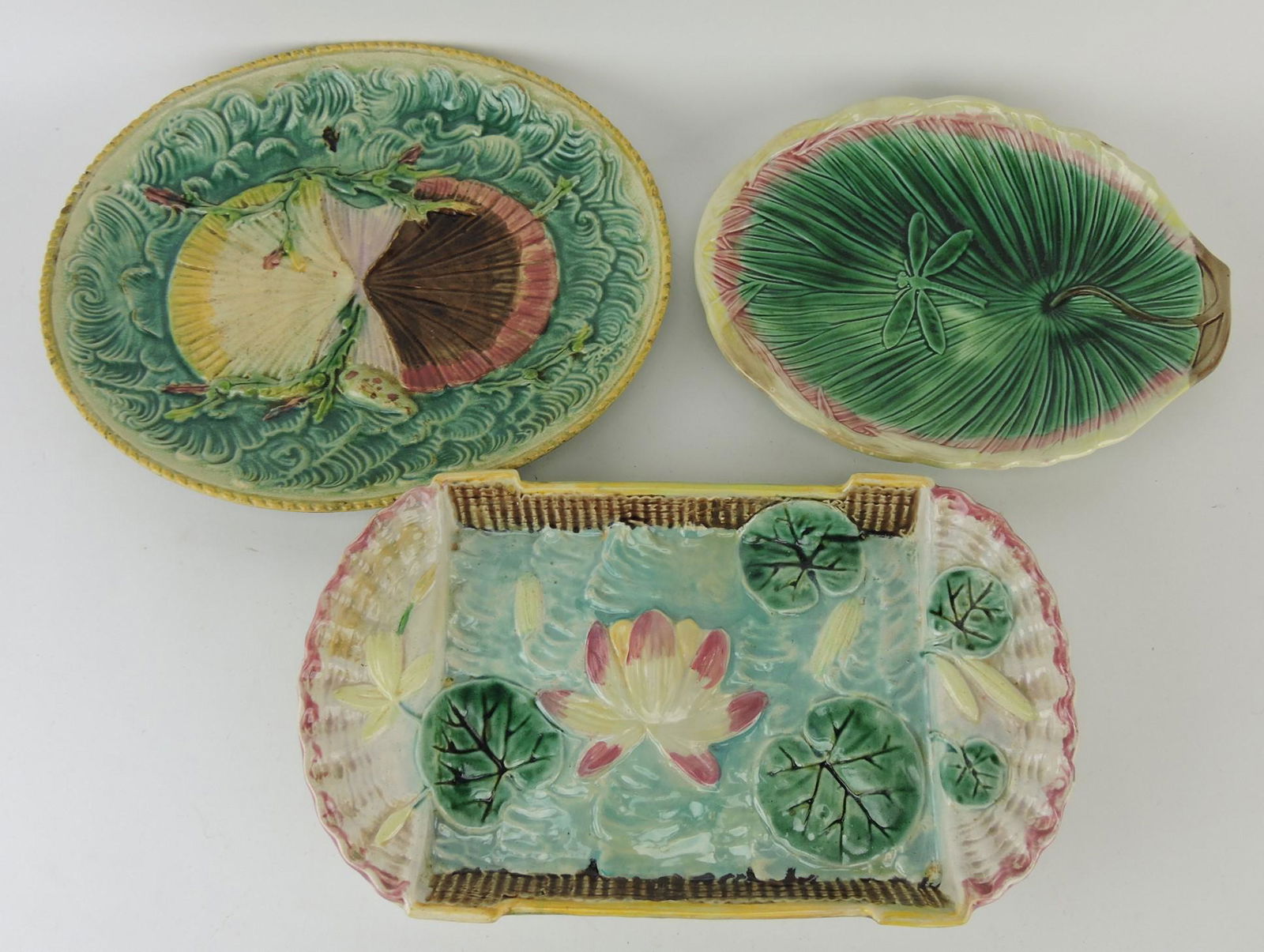 Majolica lot of 3 platters, various (1 of 1)