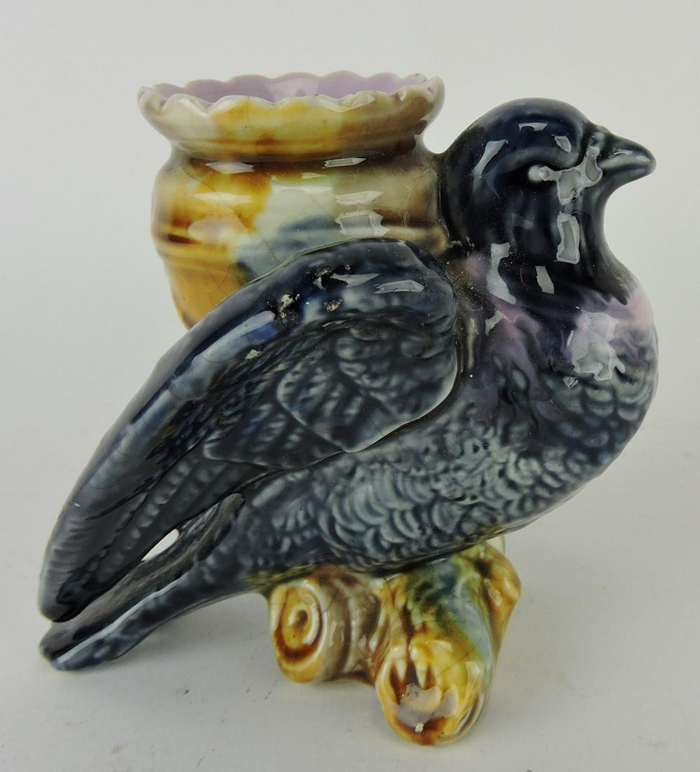 Majolica figural bird toothpick holder,: 3 1/2"