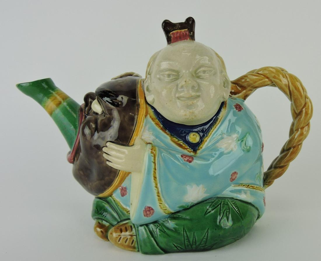 Minton majolica Chinaman figural: teapot, spout repair