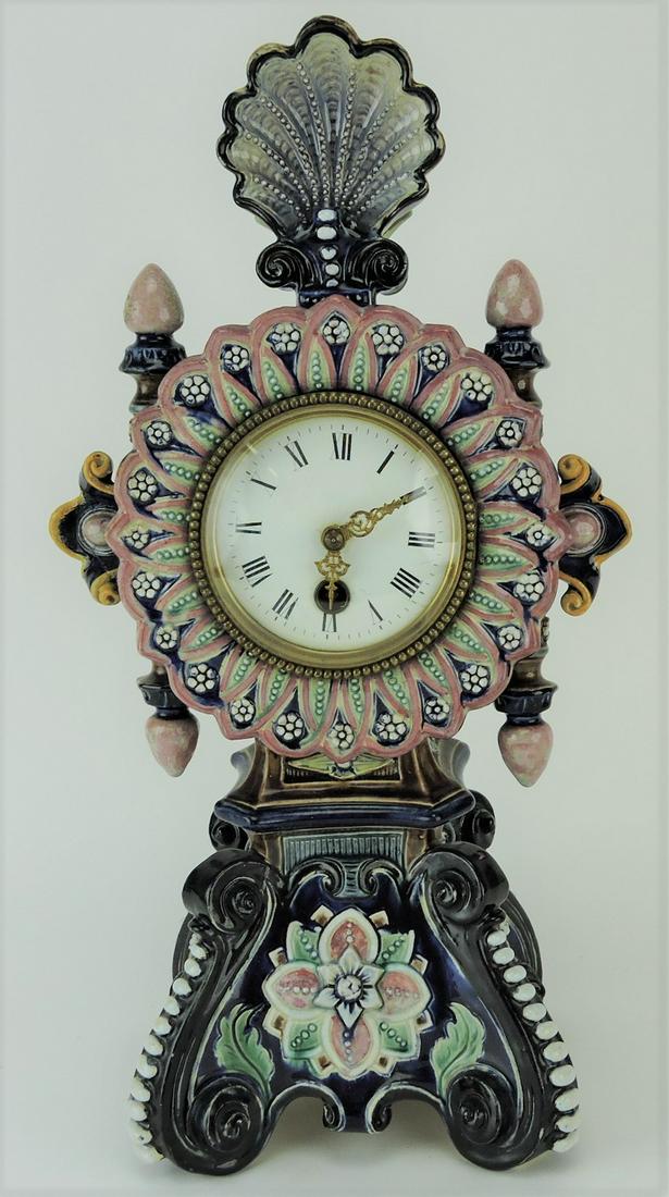 Hugo Lonitz majolica mantle clock, (1 of 1)
