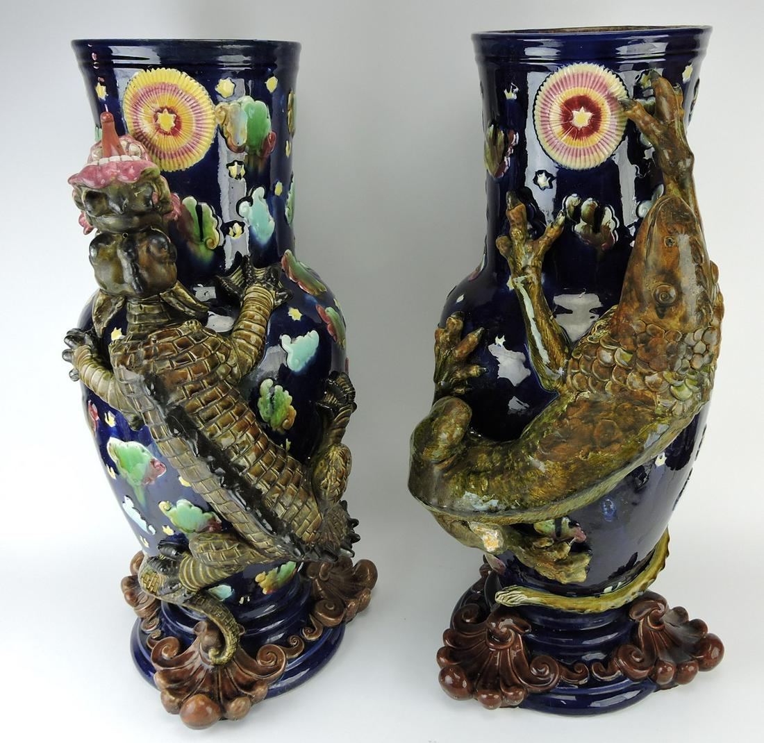 Majolica pair of cobalt floor vases, (1 of 5)