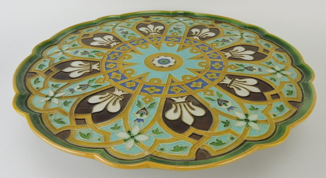 Minton majolica revolving serving: tray, cracks restored, 18 1/2"d