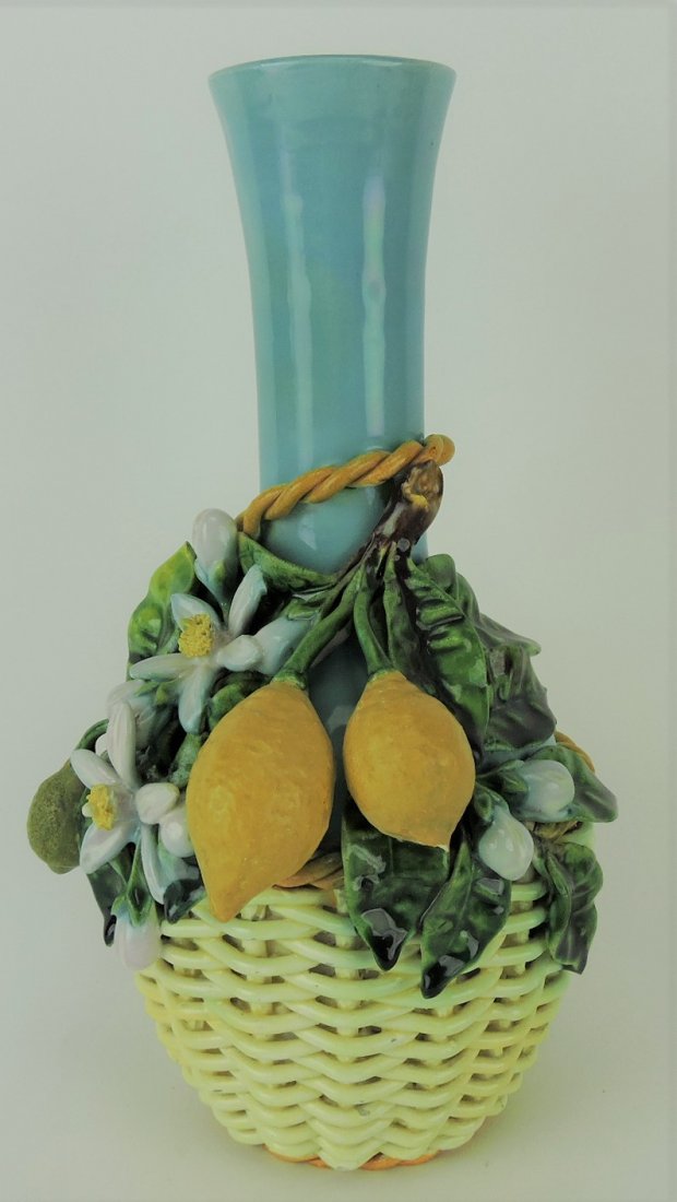 Menton French majolica wicker bottle (1 of 1)