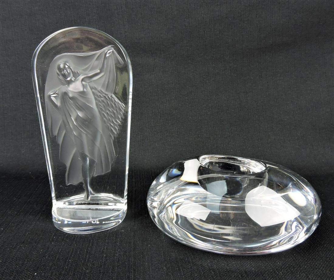 Lalique "Hestia" 1990 Society of: America lady paper weight, 5 1/2" AND Orrefors candleholder