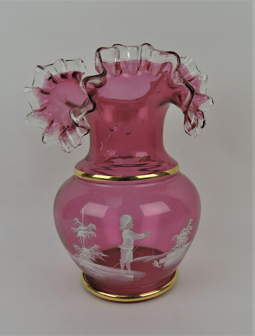 Fenton cranberry Mary Gregory 10": vase