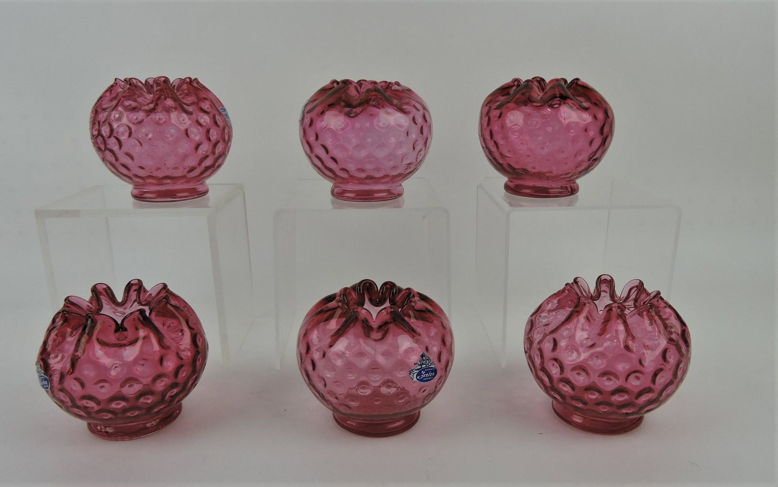 Fenton cranberry lot of 6 rose bowls,: 3 1/2"