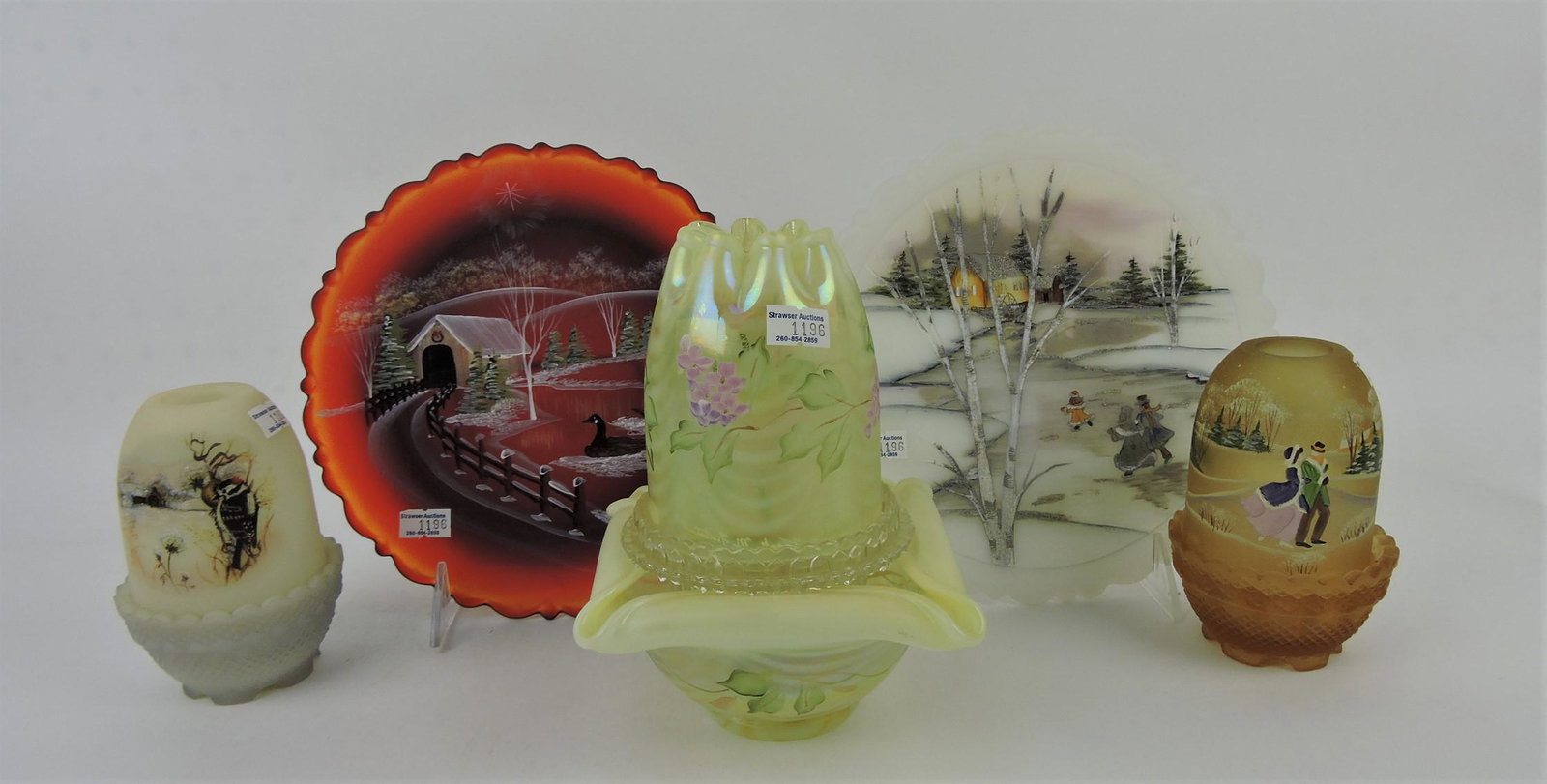Fenton lot of 3 fairy lamps and: 2 plates