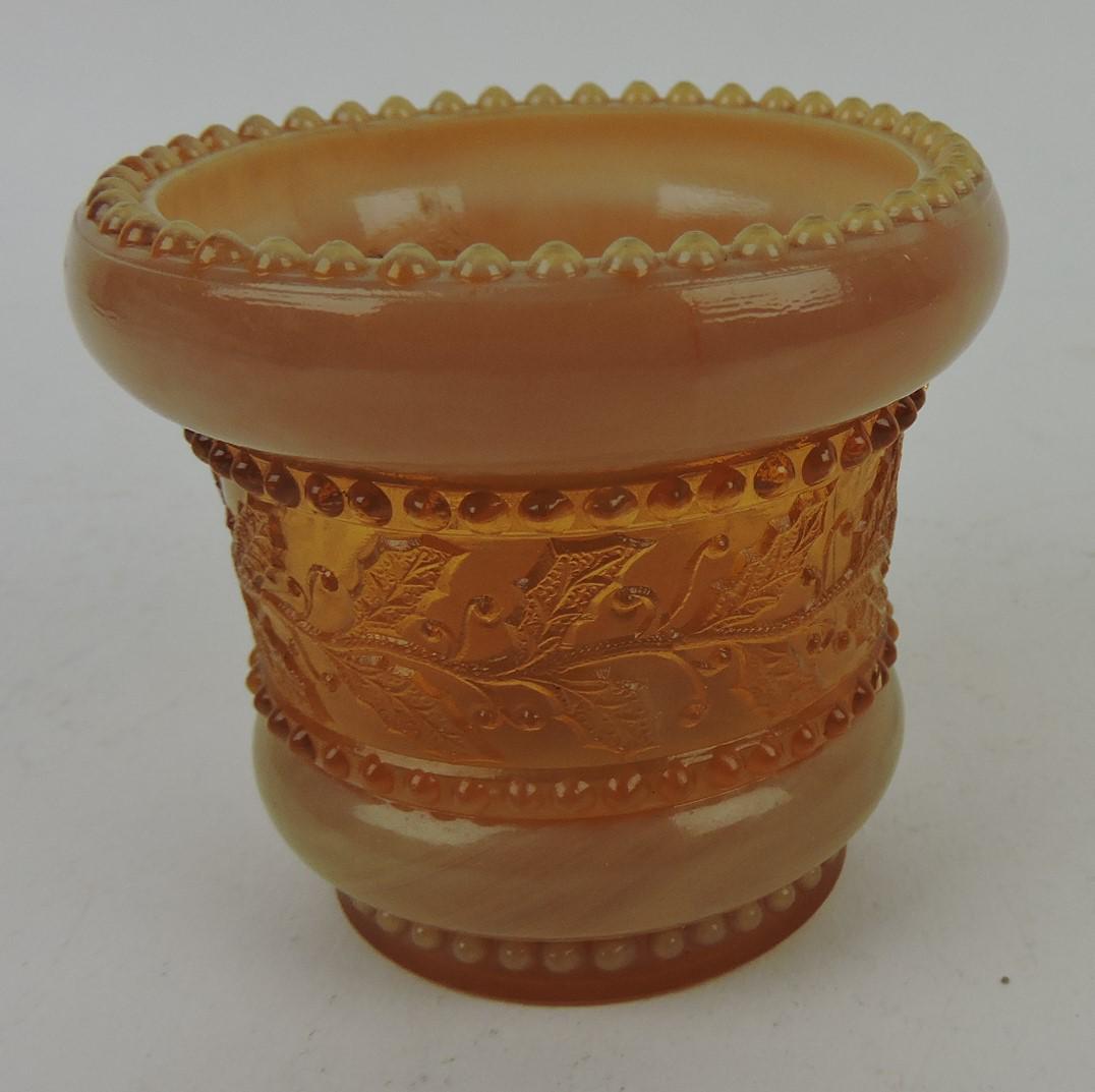 Greentown Holly Amber toothpick holder: .