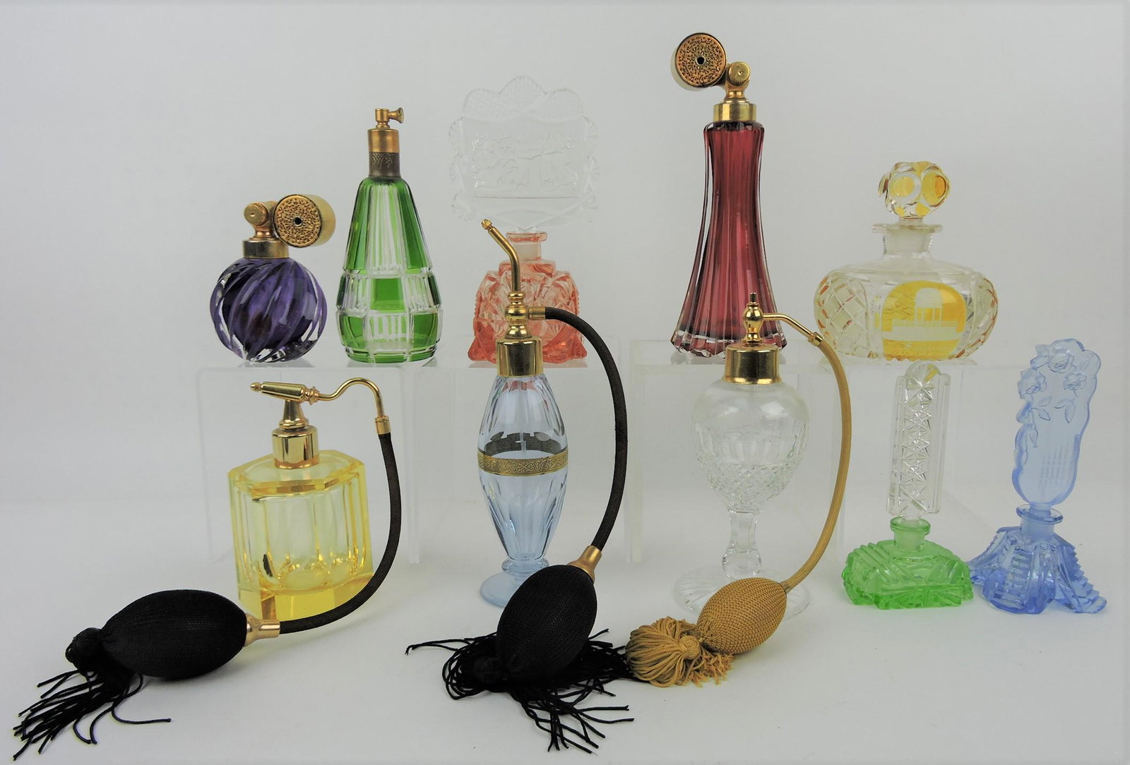 Lot of 10 perfume bottles: Moser,: Czechoslovakia, and more