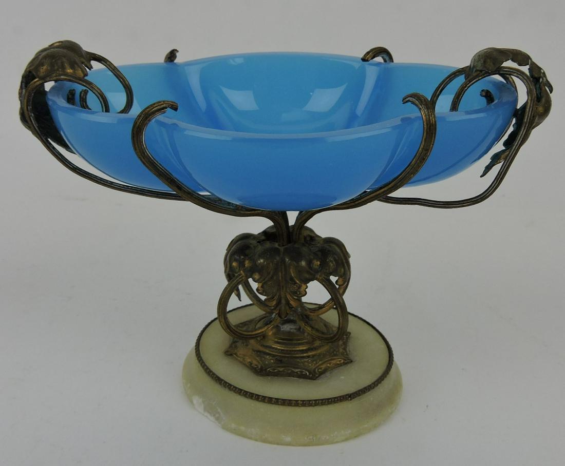 Bronze and marble mounted opaline: glass master salt, 4"h