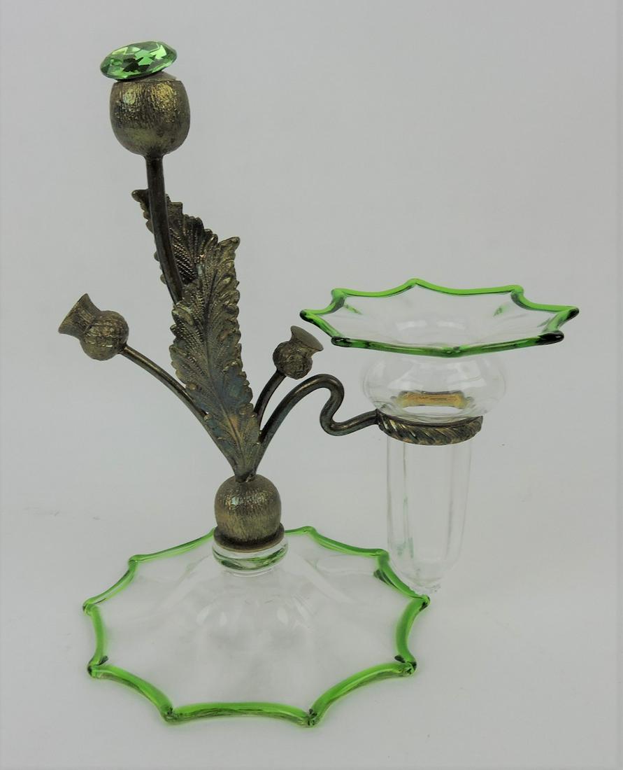 Stuart & Sons England (attributed): bronze mounted epergne, jewel applied to tallest flower, 8 1/2"