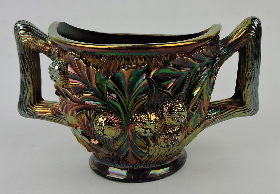 Northwood purple carnival glass: Acorn Burrs spooner