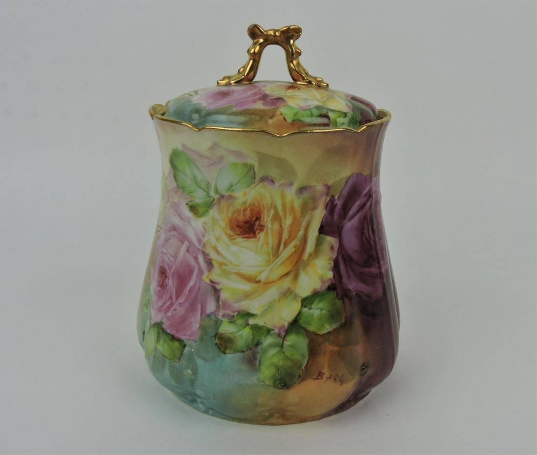 French Limoge biscuit jar with roses, (1 of 1)