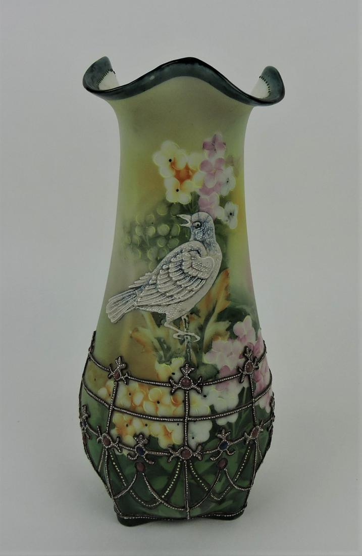 Nippon Moriage bird vase with jewels, (1 of 1)