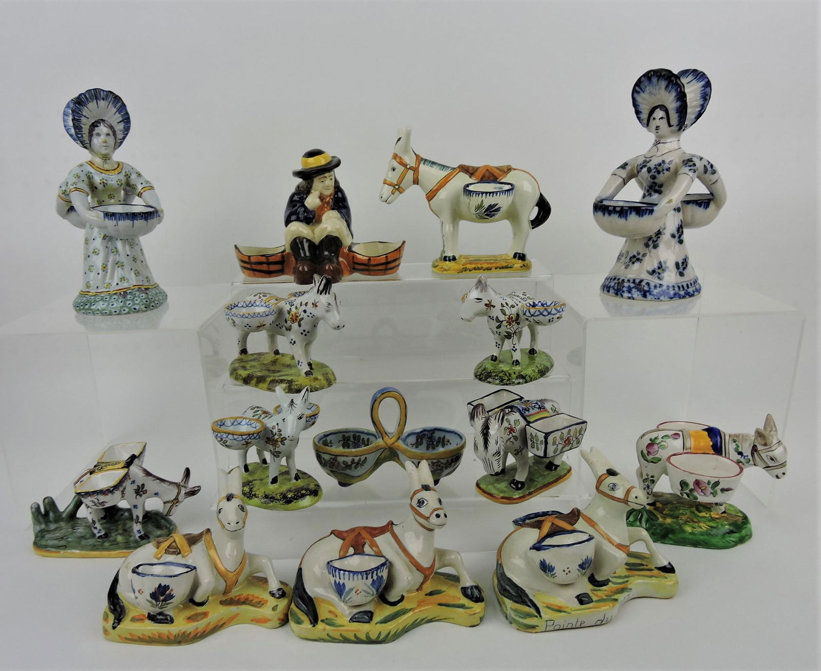 Quimper lot of 14 figural double salts, (1 of 1)