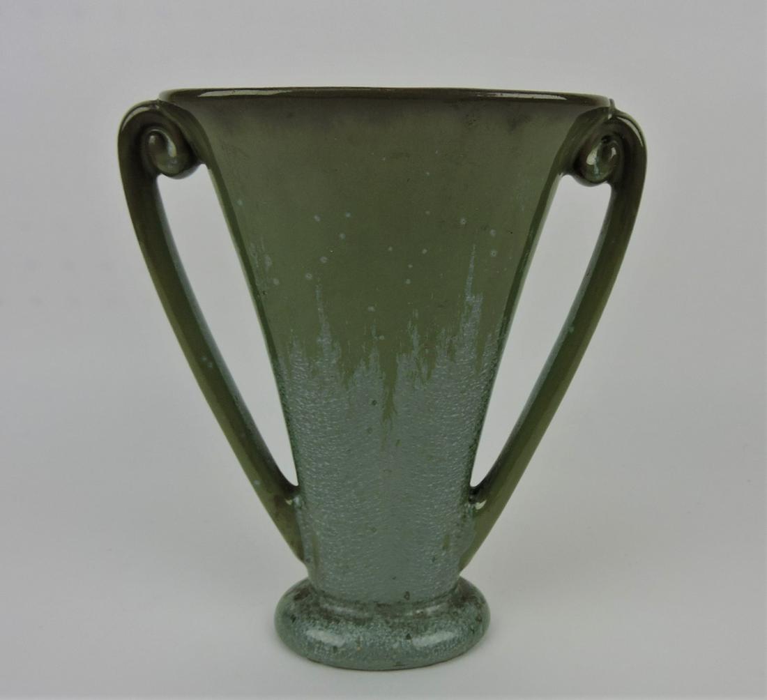 Fulper green two handled fan vase, (1 of 2)
