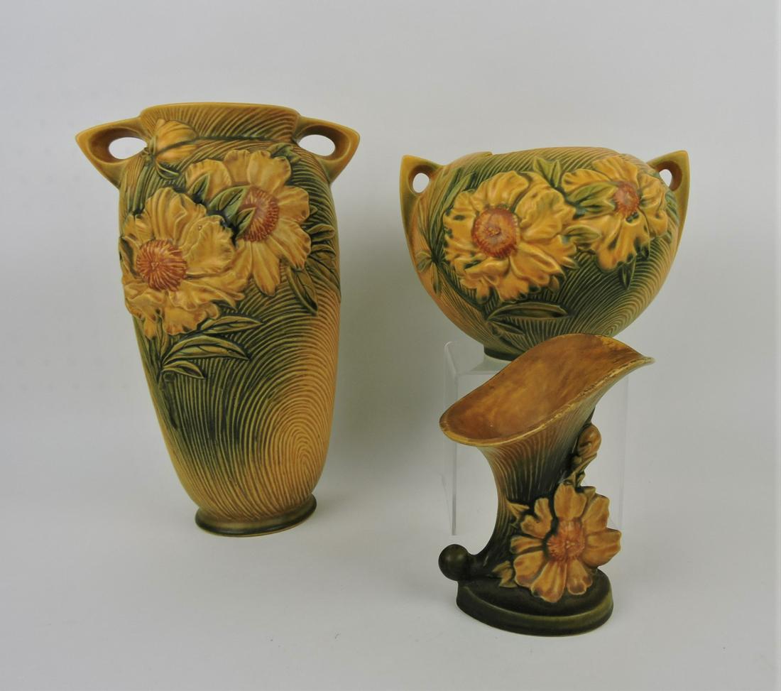 Roseville yellow Peony lot of 3: (1 of 1)