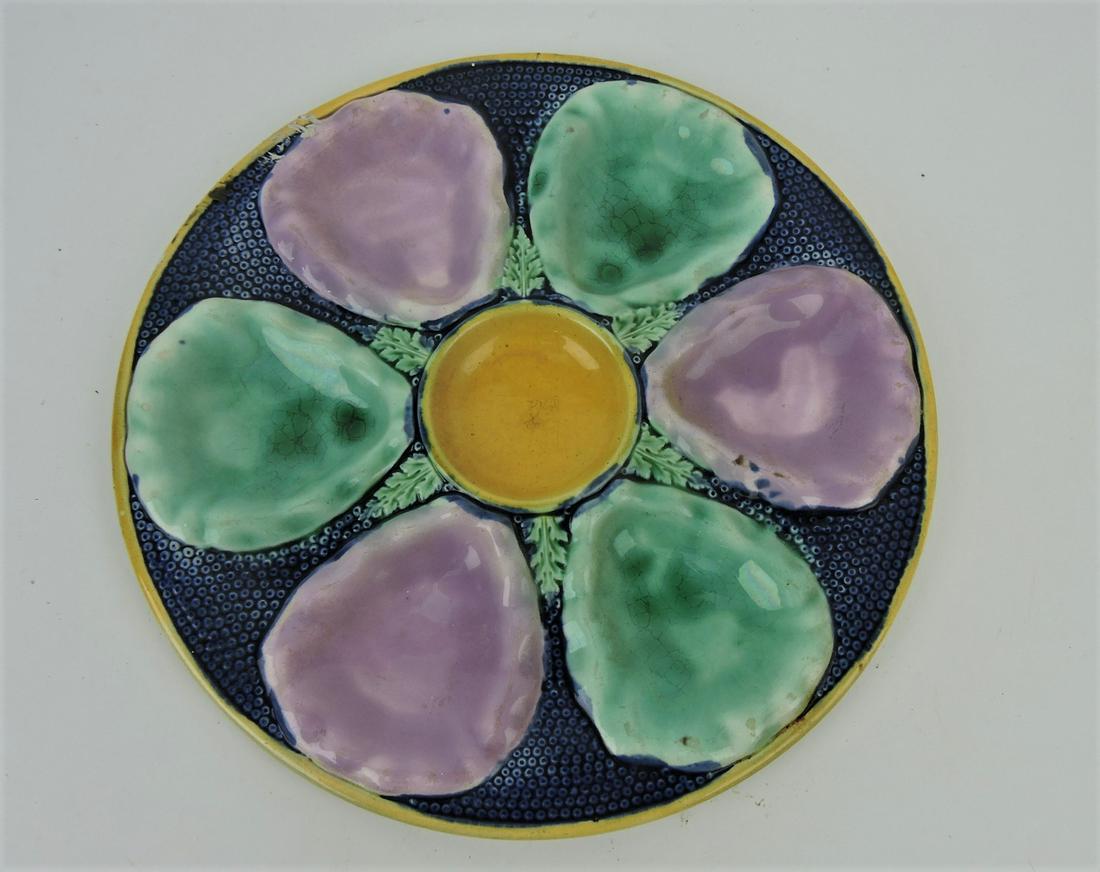 Adams & Bromley cobalt majolica: oyster plate, 10"