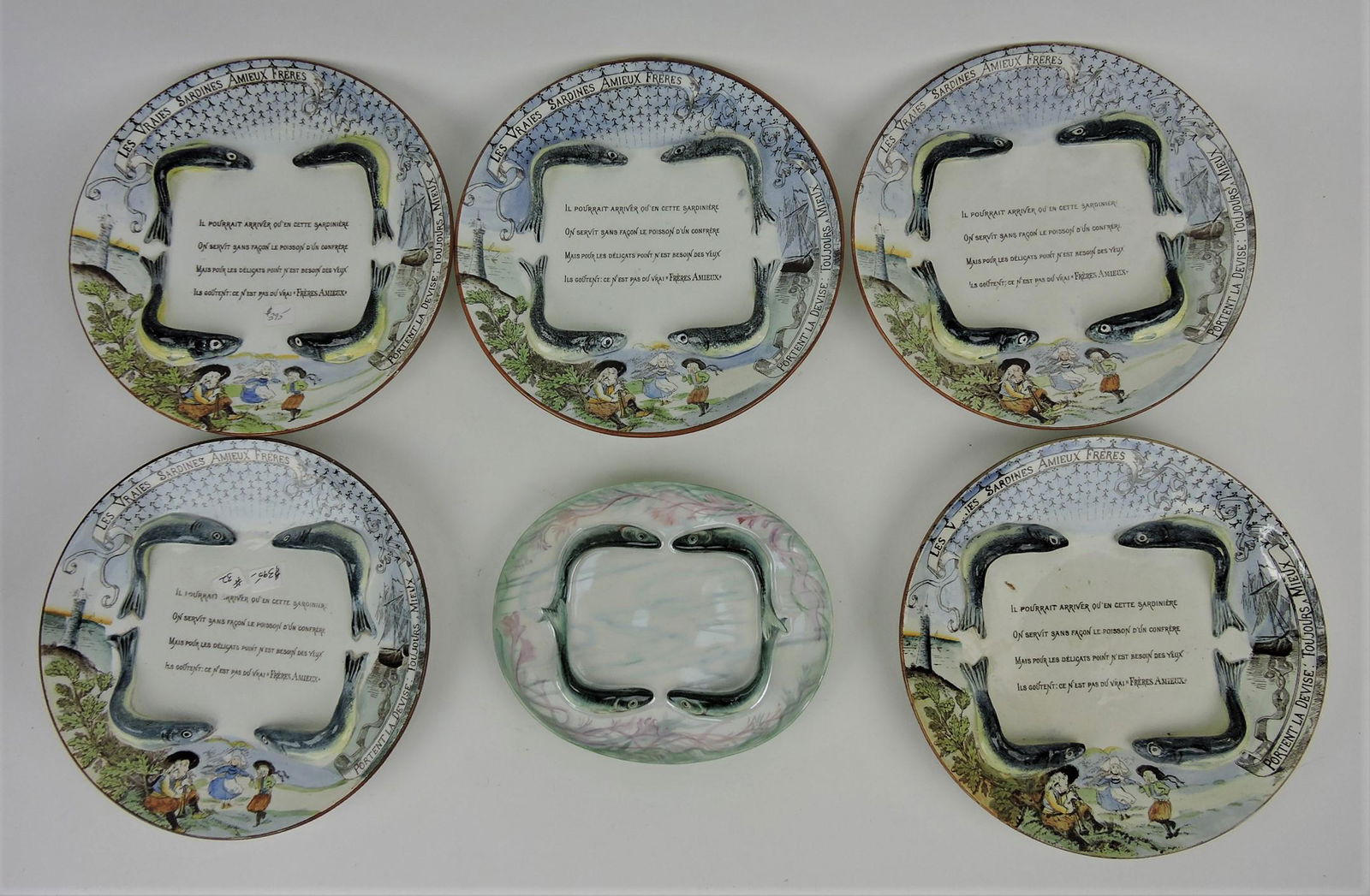Porcelain lot of 6 sardine plates (1 of 1)