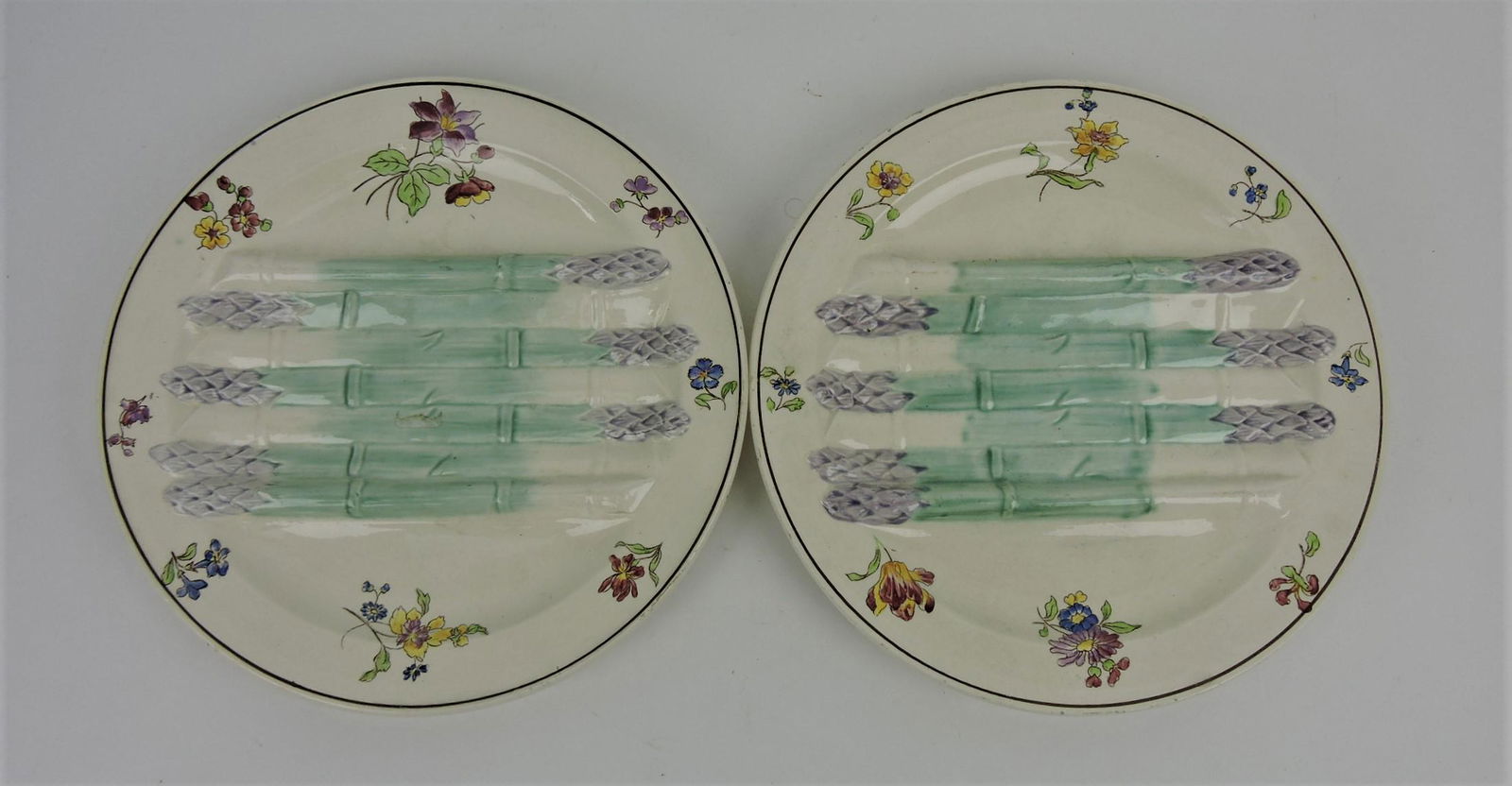 Longchamp pair of 10" majolica: asparagus plates