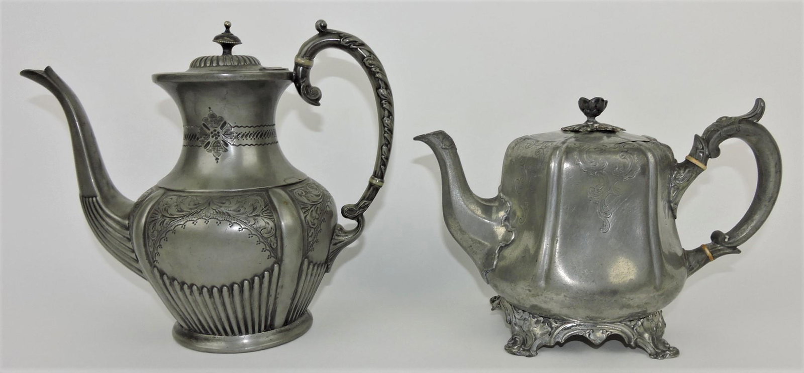 Lot of 2 pewter coffee/tea pots, one: marked W.S. Burton, the other with hallmarks