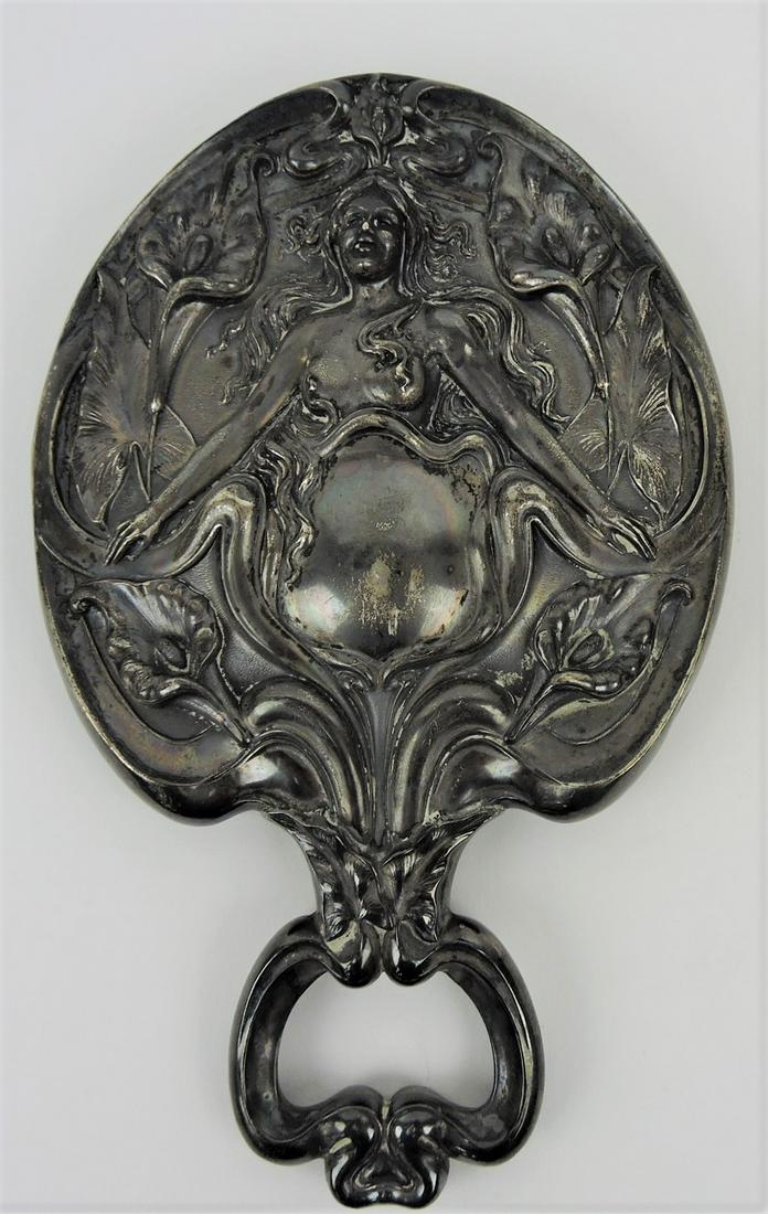 Sterling silver Art Nouveau hand mirror: .