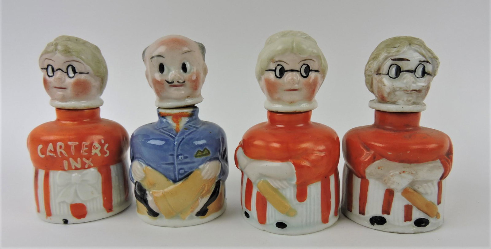 Porcelain lot of 4 Carter ink bottles: marked Germany.