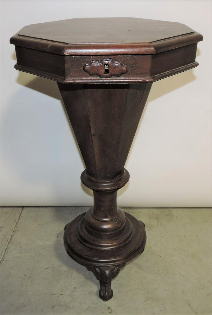Victorian walnut octagonal sewing: stand, 29"h, 16"w