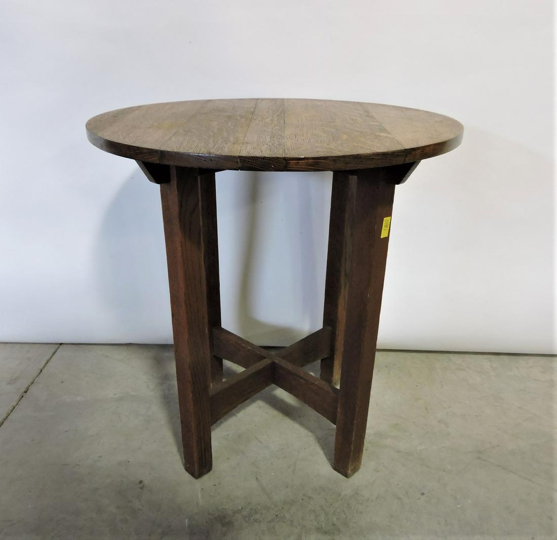 Limbert Mission oak Arts & Crafts: round lamp table, signed, 26"h, 24"d