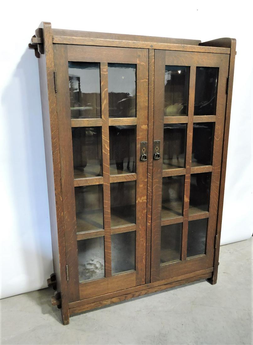L & J. G. Stickley Mission oak: Arts & Crafts double door bookcase, 16 pane, 55"h, 39"w, 12"d, with label