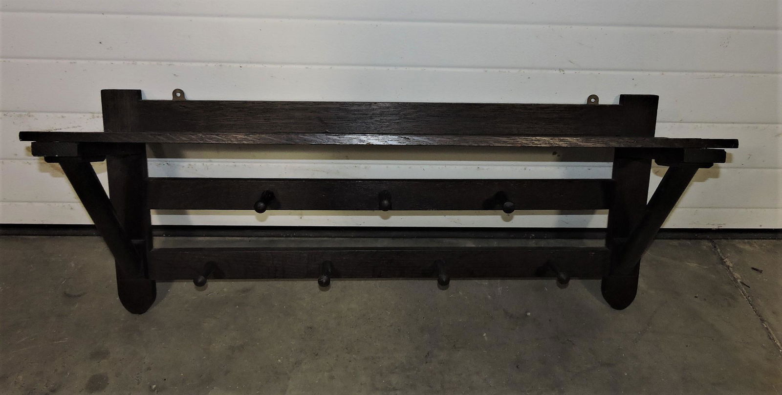Mission oak Arts & Crafts wall coat/hat: rack 37"w, 15"h, 9"d