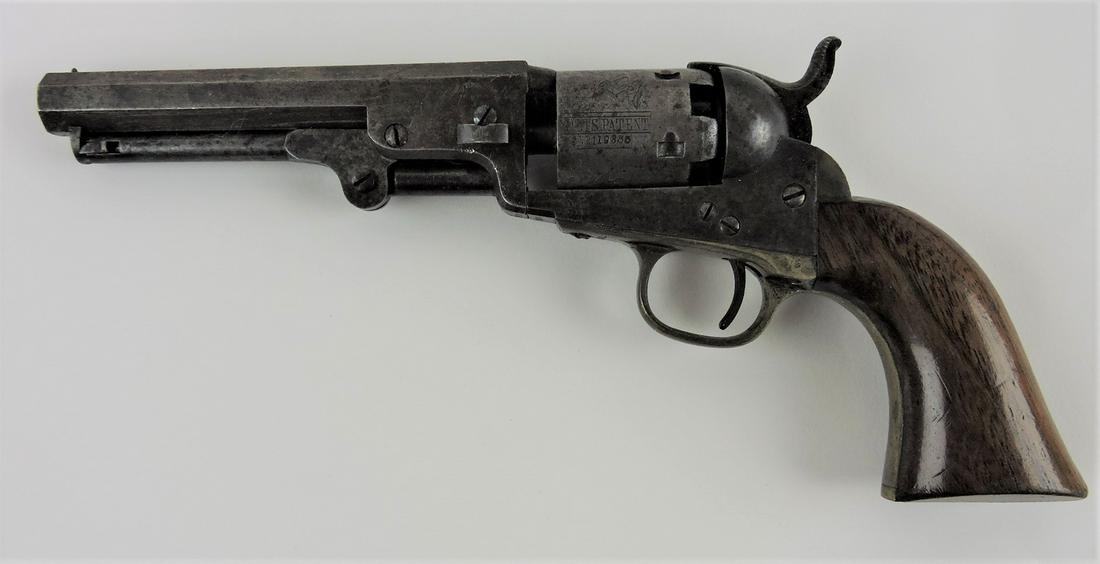 Colt's Patent .31 caliber Civil War era: black powder revolver, cylinder engraved with stagecoach and horses, SN 119355, 9 1/2"l