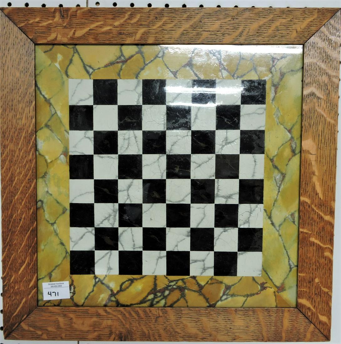 Tinsel art checkerboard in oak frame,: 18 1/2"