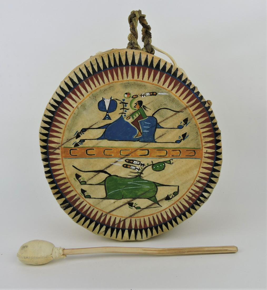 Indian drum and drumstick, 13"d: .