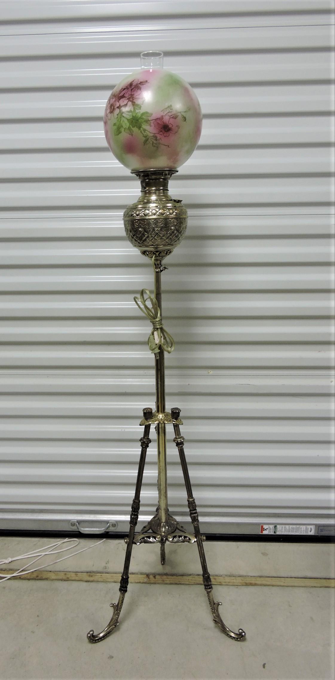 Victorian nickel over brass organ lamp: .