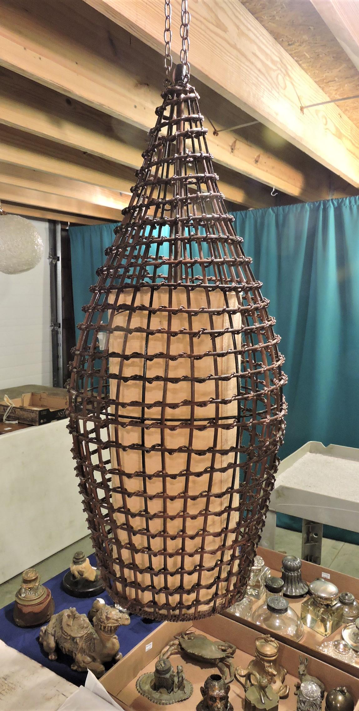 Mid Century Modern wicker hanging lamp,: 28"