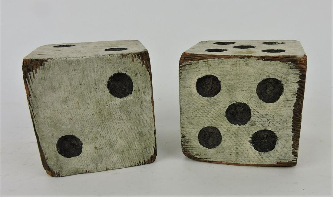Pair of ealry wooden large dice, 3": .